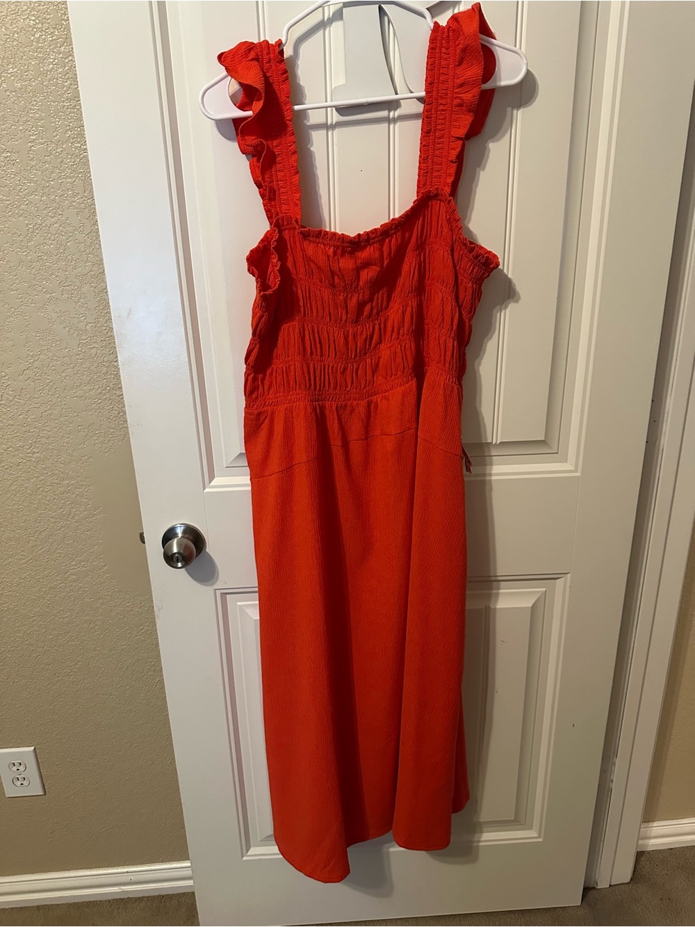 Old Navy Bright Red Ruffle-Shoulder Midi Dress